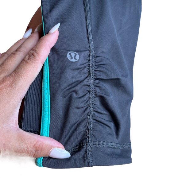 Lululemon Womens Athletic Capri Leggings Size 6 Black & Aqua Mid-Rise - Picture 4 of 6